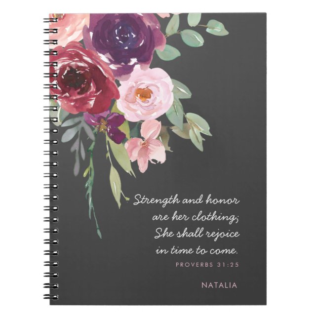 Cuaderno Proverbios de fuerza y honor 31 Floral rosa y gris (Frente)