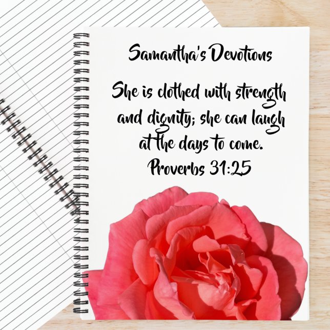 Cuaderno Proverbs 31:25 Red Rose Christian Custom Devotion (Subido por el creador)