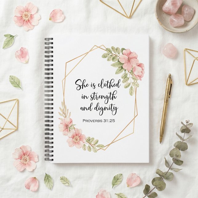 Cuaderno Proverbs 31:25 Strength and Dignity Floral  (Subido por el creador)