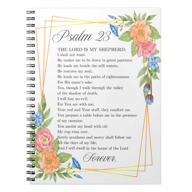 Cuaderno Psalm 23 NKJV Watercolor Botanical Bible Scripture (Frente)