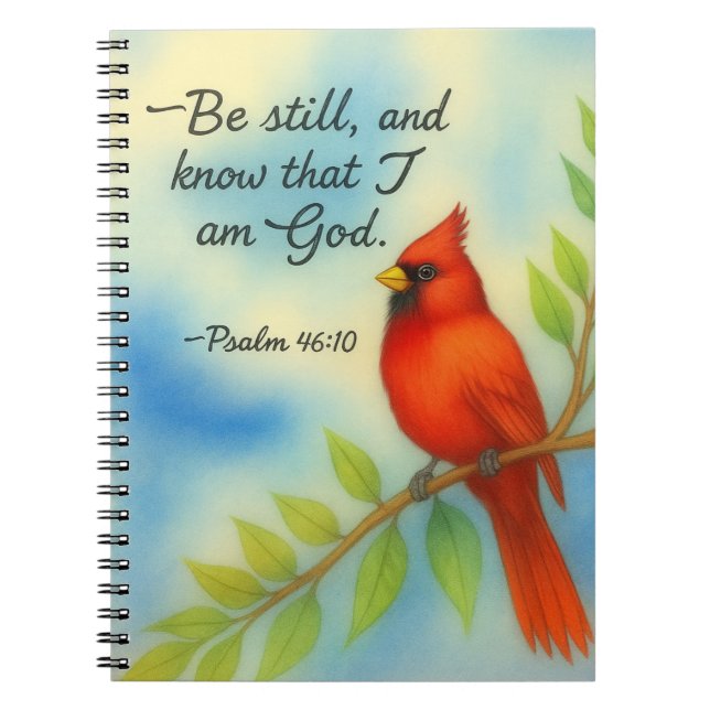 Cuaderno Psalm 46:10 Be Still Red Cardinal Scripture Nature (Frente)