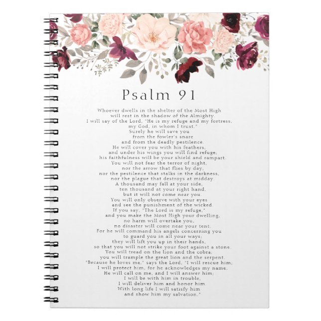 Cuaderno Psalm 91 Scripture Burgundy Blush Floral (Frente)