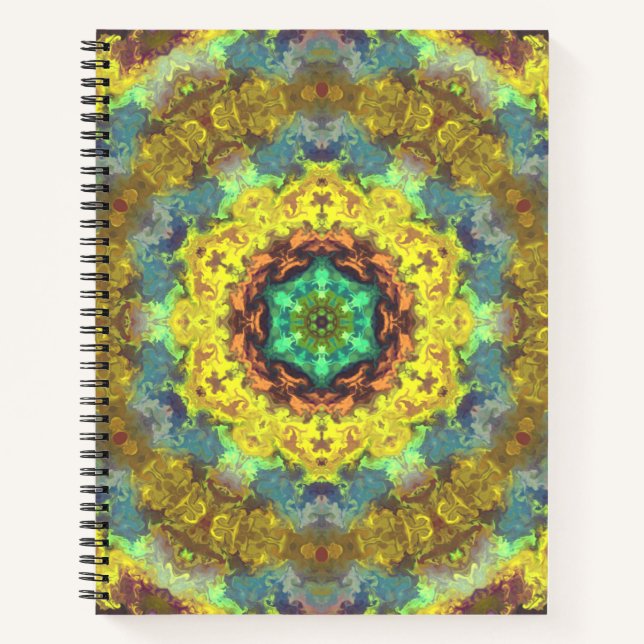 Cuaderno Psicodelia Hippie amarillo azul y verde (Anverso)