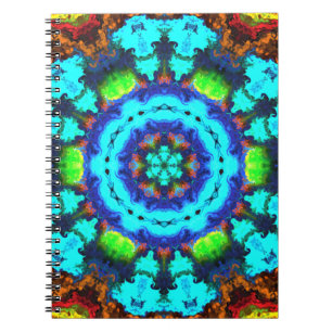 Cuaderno Psicodelia Hippie Flor Azul Naranja y Verde