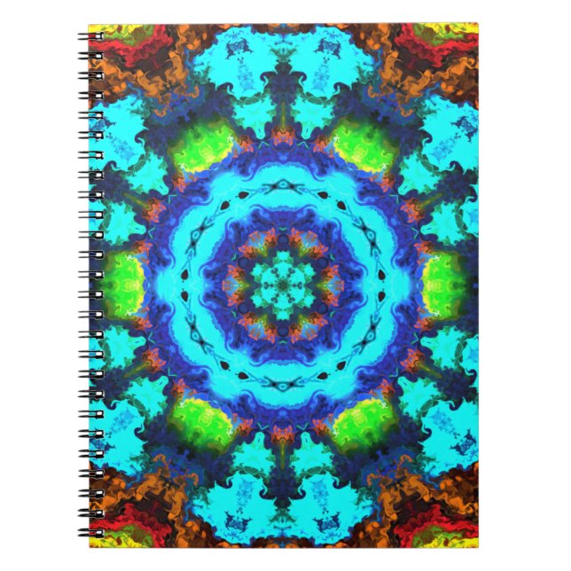 Cuaderno Psicodelia Hippie Flor Azul Naranja y Verde (Frente)