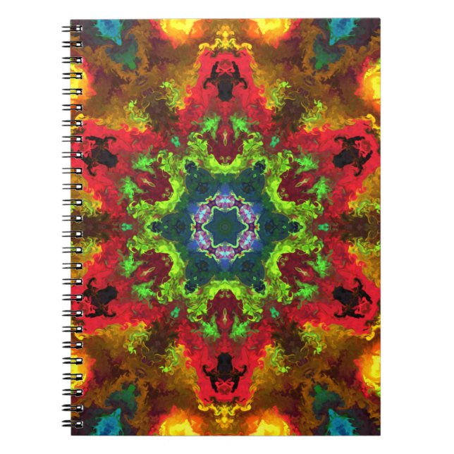 Cuaderno Psicodelia Hippie Flor Verde Rojo y Naranja (Frente)
