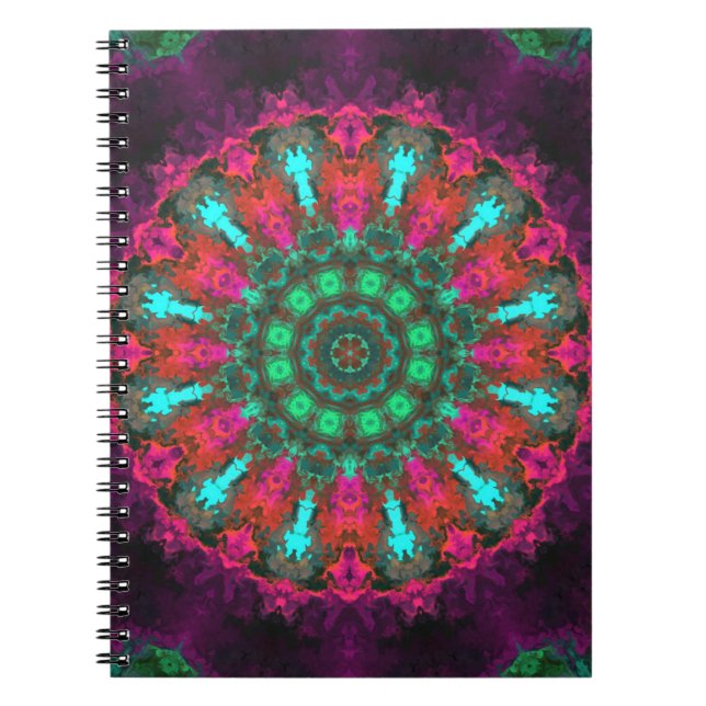 Cuaderno Psicodelia Hippie morado rosado y Verde azulado (Frente)
