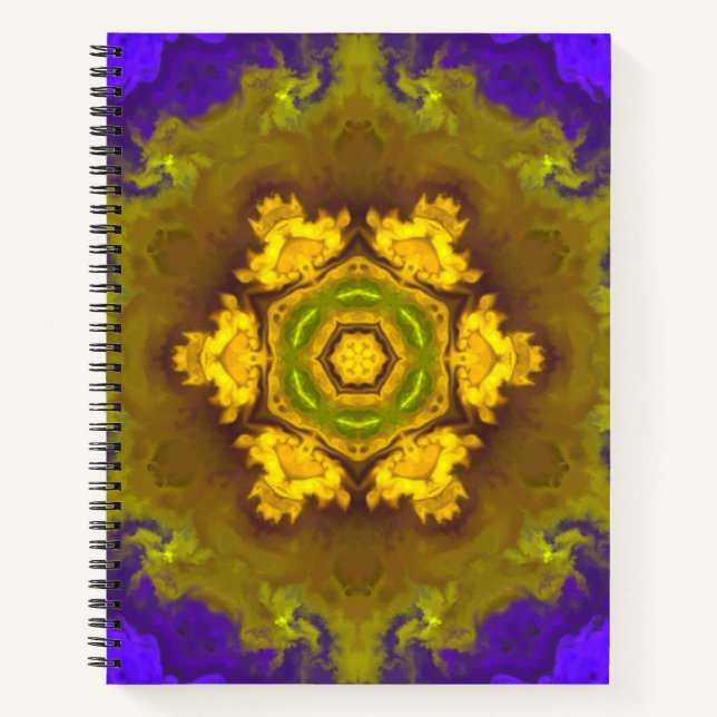 Cuaderno Psicodelia Mandala Flor morado y amarillo (Anverso)