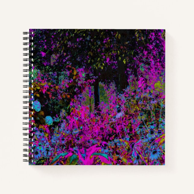 Cuaderno Psicodelia Rosa Caliente y Amanecer del Jardín Neg (Anverso)
