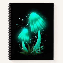 Cuaderno Psicodelic Pixie Cap Glowing Cyan Mushroom Spiral