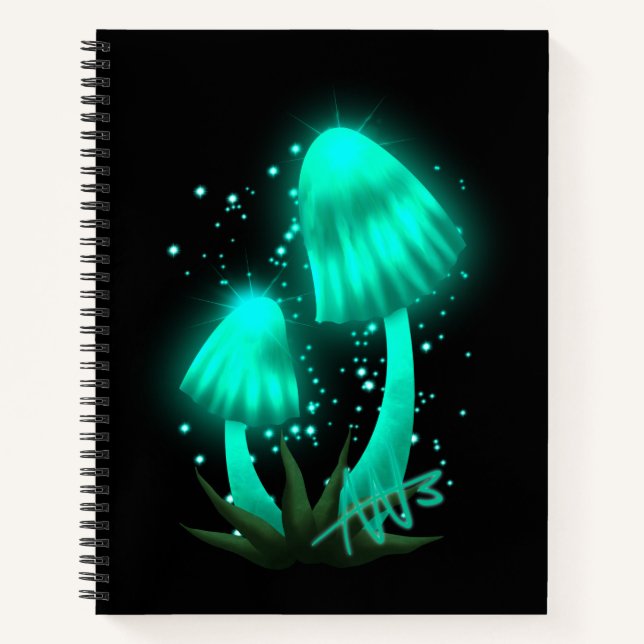 Cuaderno Psicodelic Pixie Cap Glowing Cyan Mushroom Spiral (Anverso)