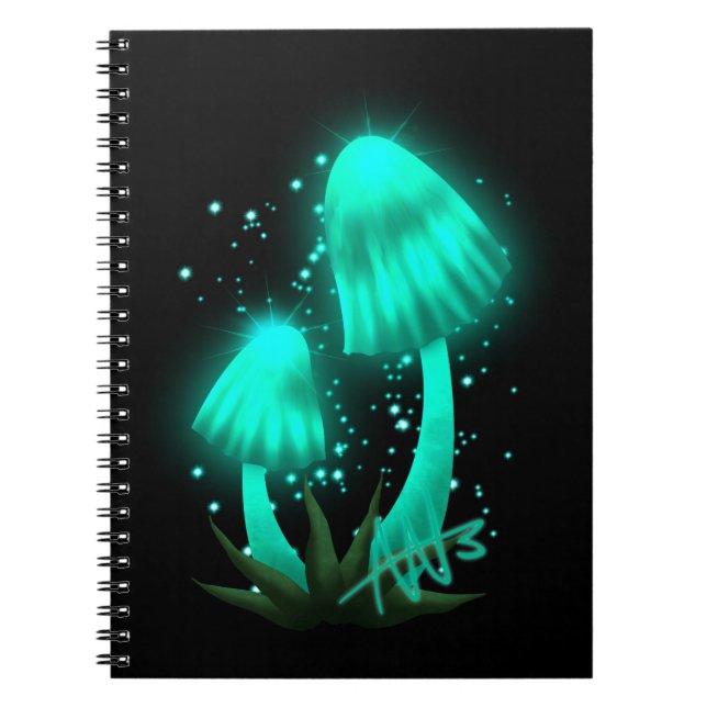 Cuaderno Psicodélico Tapón de pixie Gopando champiñón cian (Frente)