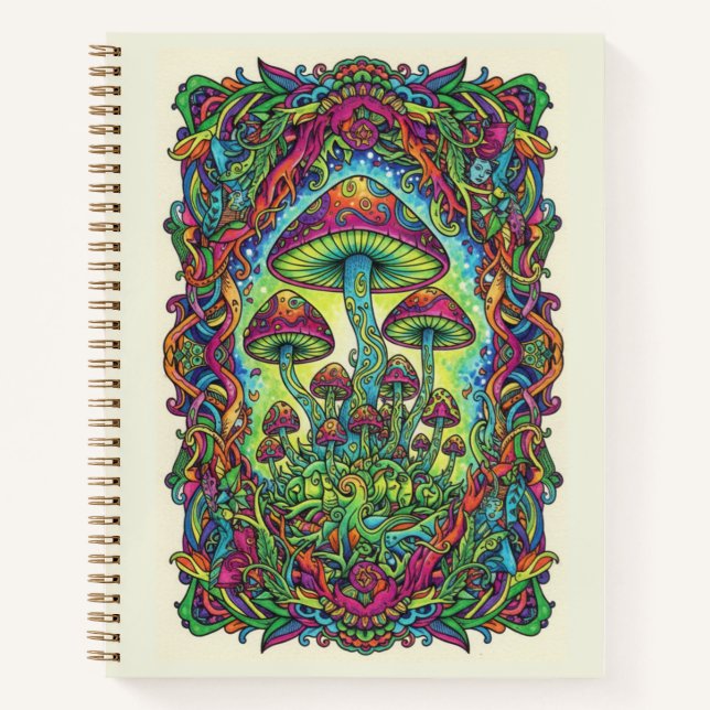 Cuaderno Psychedelic Neon Mushroom Forest Zentangle Journal (Anverso)