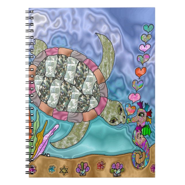 Cuaderno Psychedelic Sea Turtle Seahorse Art (Frente)