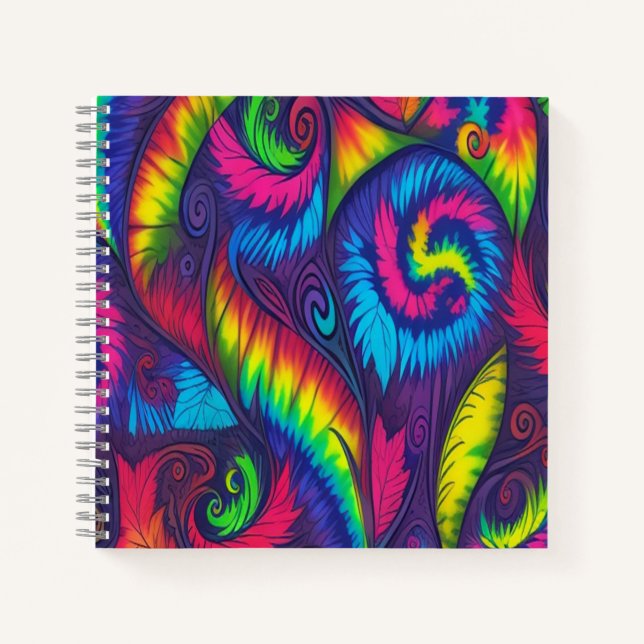 Cuaderno Psychedelic Tie Dye Rainbow Leaves Vibrant Spiral  (Anverso)
