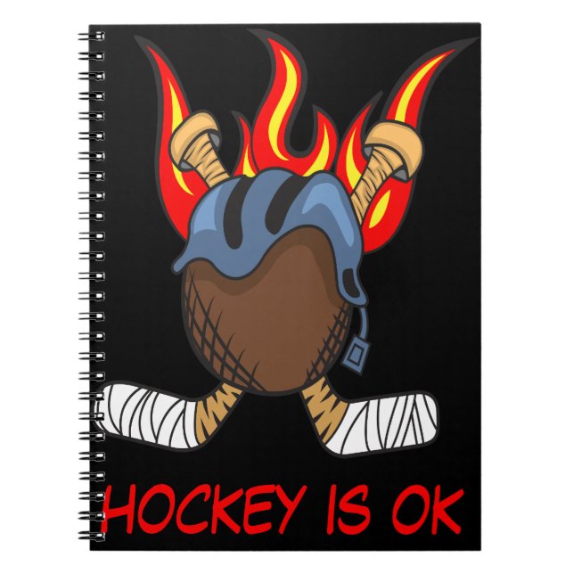 Cuaderno Puck y Stick en llamas, el hockey está bien, el de (Frente)