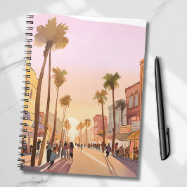 Cuaderno Pueblo costero al atardecer | Acuarela costera de 
