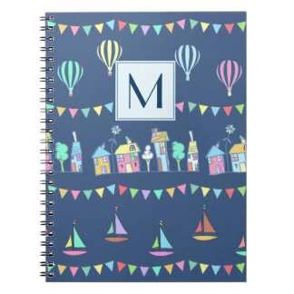 Cuaderno Pueblo Costero Barcos de Vela y Monograma de Bande