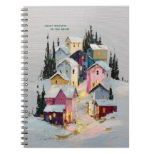 Pueblo invernal colorido con impasto en la nieve