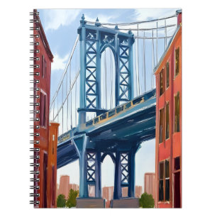 Cuaderno Puente de Manhattan Pintura de la Ciudad de Nueva 