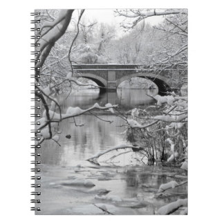 Cuaderno Puente del arco sobre el río congelado en invierno