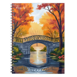 Cuaderno Puente del parque de otoño | Acuarela de follaje d