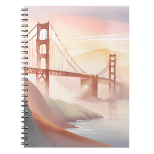 Cuaderno Puente Golden Gate   Amanecer Acuarela Hermosa