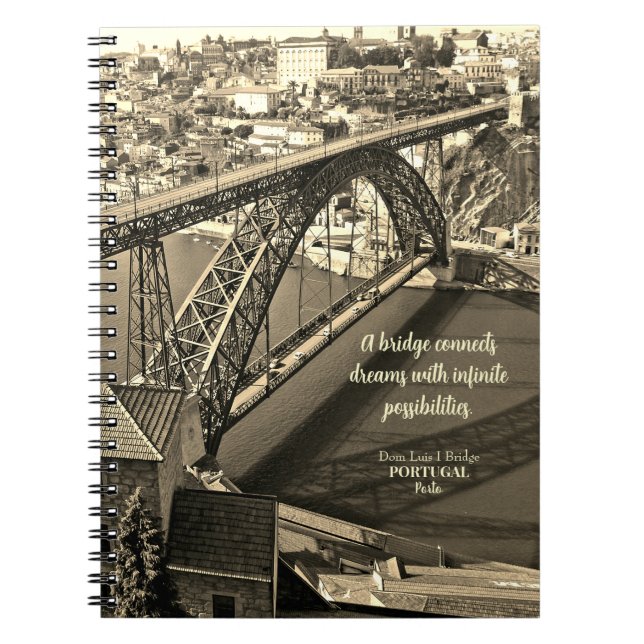 Cuaderno Puente Porto sobre el río Douro, Portugal, sepia (Frente)