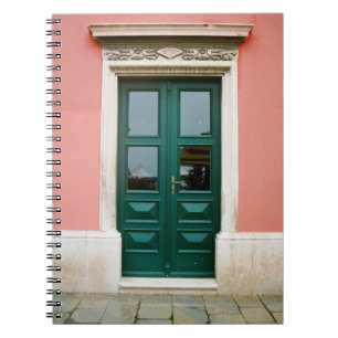 Cuaderno PUERTA DE MADERA verde azulada CON BORDE DE VENTAN