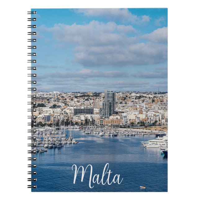 Cuaderno Puerto de Sliema con edificios modernos y barcos (Frente)