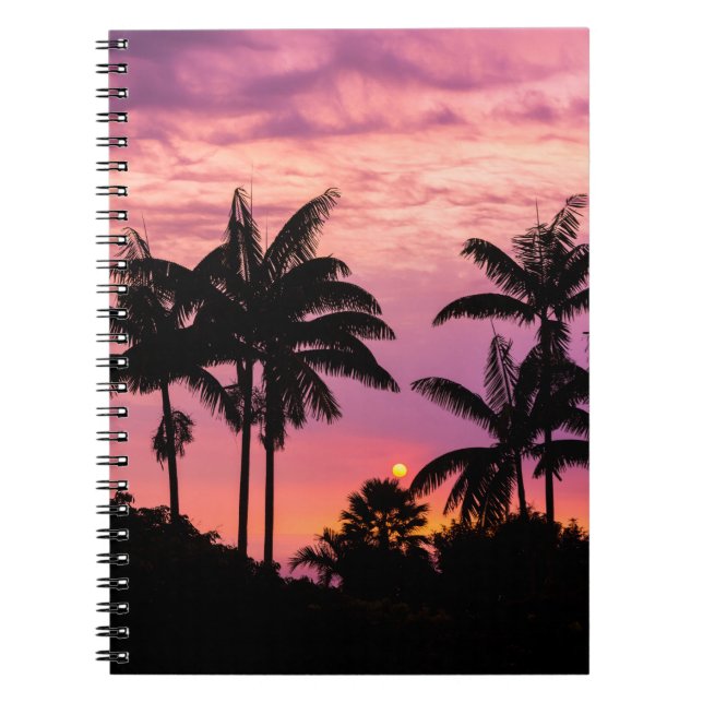 Cuaderno Puesta de sol a través de palmeras (Frente)