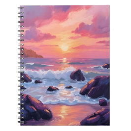 Cuaderno Puesta de sol de coral rosa | Acuarela de olas del