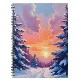 Cuaderno Puesta de sol de nieve de invierno | Pintura de pa