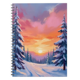 Cuaderno Puesta de sol de nieve de invierno | Pintura en ac