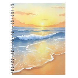 Cuaderno Puesta de sol de olas del océano | Acuarela de pla