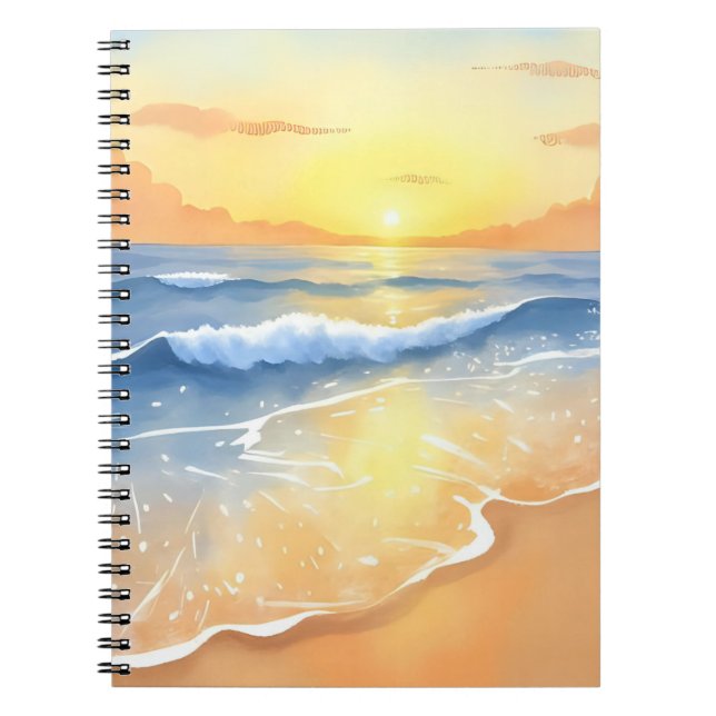 Cuaderno Puesta de sol de olas del océano | Acuarela de pla (Frente)