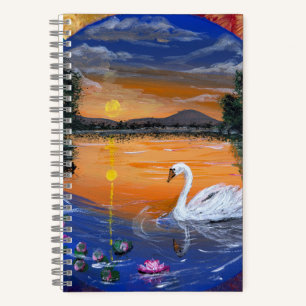 Cuaderno Puesta de sol del cisne dorado - obra de arte hech