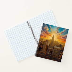 Cuaderno Puesta de sol dorada sobre la silueta de Nueva Yor