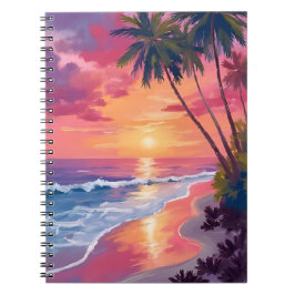 Cuaderno Puesta de sol en el paraíso | Playa tropical rosa 