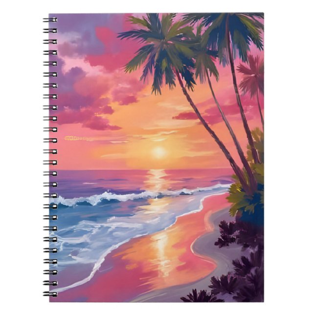 Cuaderno Puesta de sol en el paraíso | Playa tropical rosa  (Frente)