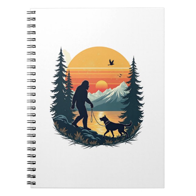 Cuaderno Puesta de sol en la montaña con perro caminando Bi (Frente)