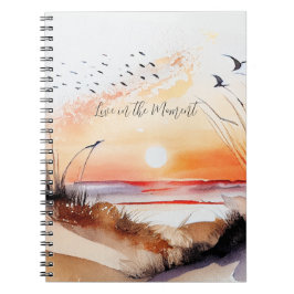 Cuaderno Puesta de sol en la playa con pájaros