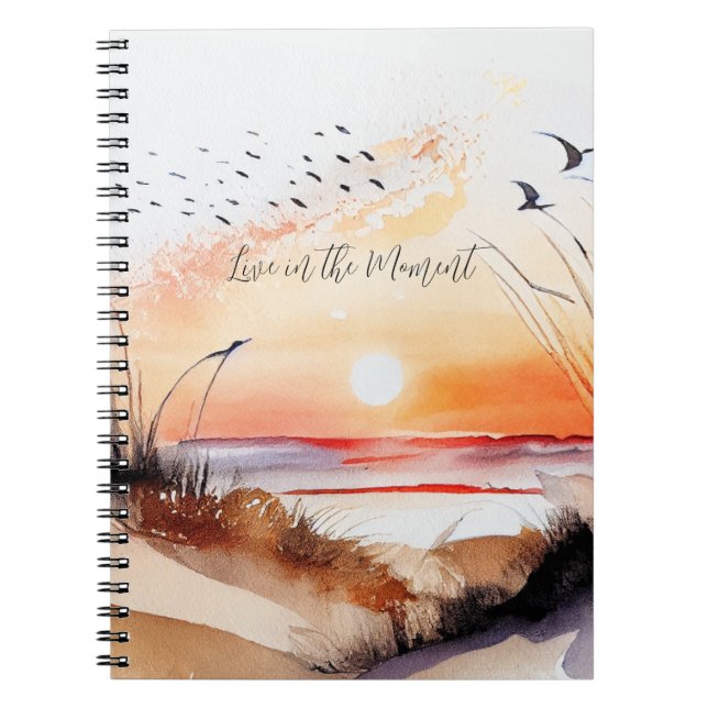 Cuaderno Puesta de sol en la playa con pájaros (Frente)