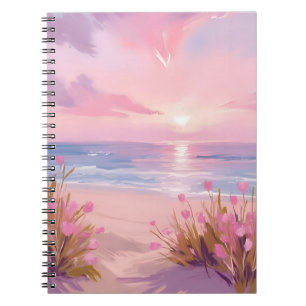 Cuaderno Puesta de sol en la playa con rubor rosa acuarela