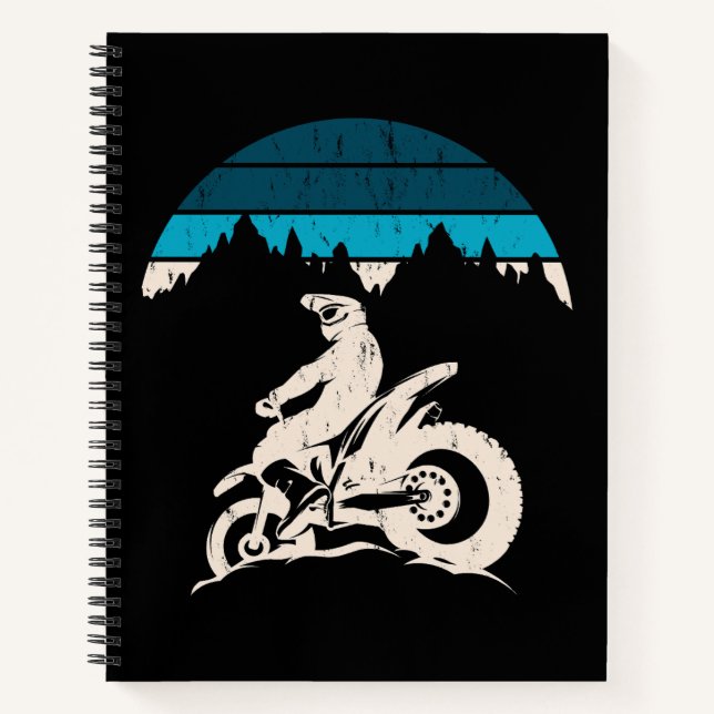 Cuaderno Puesta de sol en moto montañas (Anverso)