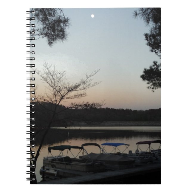 Cuaderno Puesta de sol, luna emergente sobre el lago Arrowh (Frente)