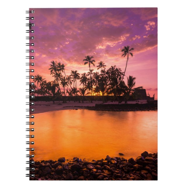 Cuaderno Puesta de sol rosa de la playa de Hawái (Frente)