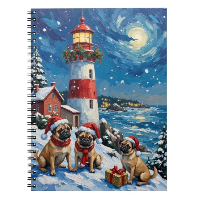 Cuaderno Pug Christmas Lighthouse Holiday (Frente)