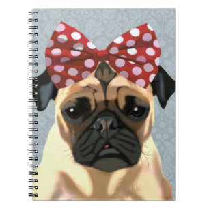 Cuaderno Pug con arco rojo en la cabeza 2
