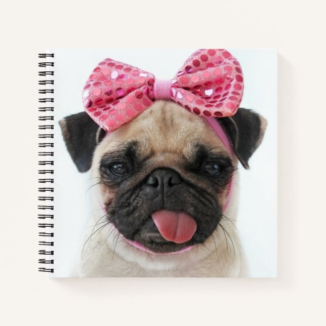 Cuaderno Pug con arco rosado (Anverso)